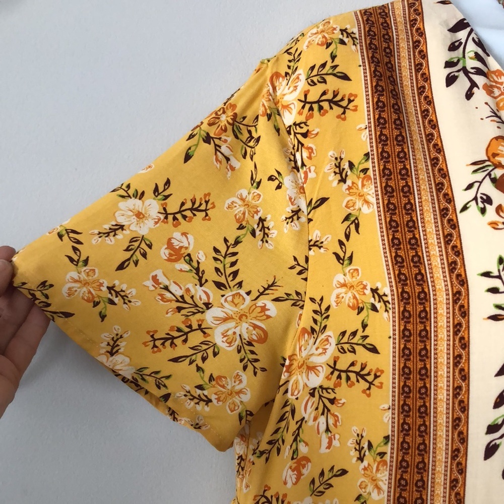 Kirundo Mini Dress Bohemian Short Sleeve Size Large Mustard Floral New - Picture 4 of 13